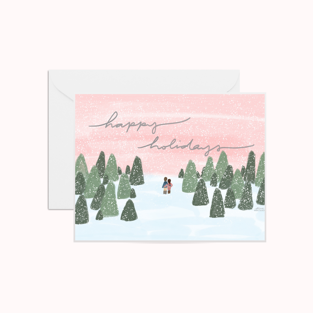 Happy Holidays Pink Sky Greeting Card