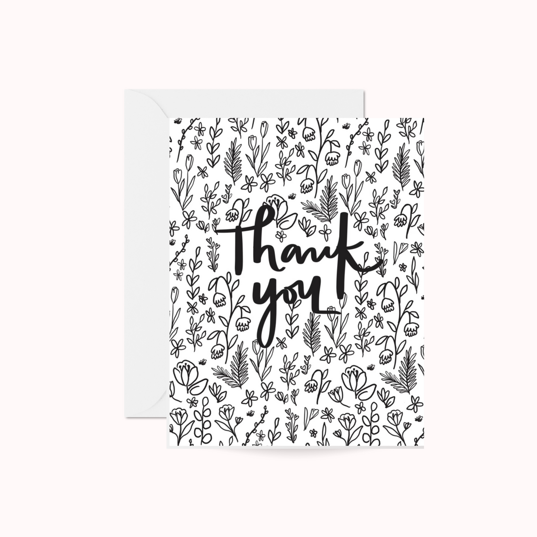 Inked Floral Thank You Greeting Card