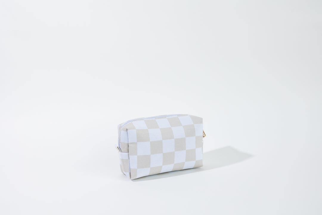 Neutral Checked Zipper Pouch