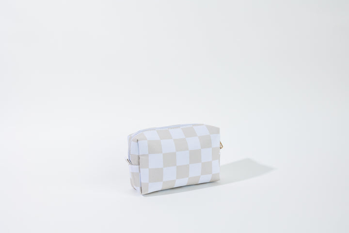 Neutral Checked Zipper Pouch