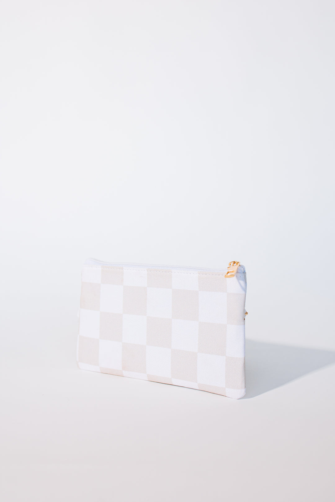 Neutral Checked Accessory Pouch