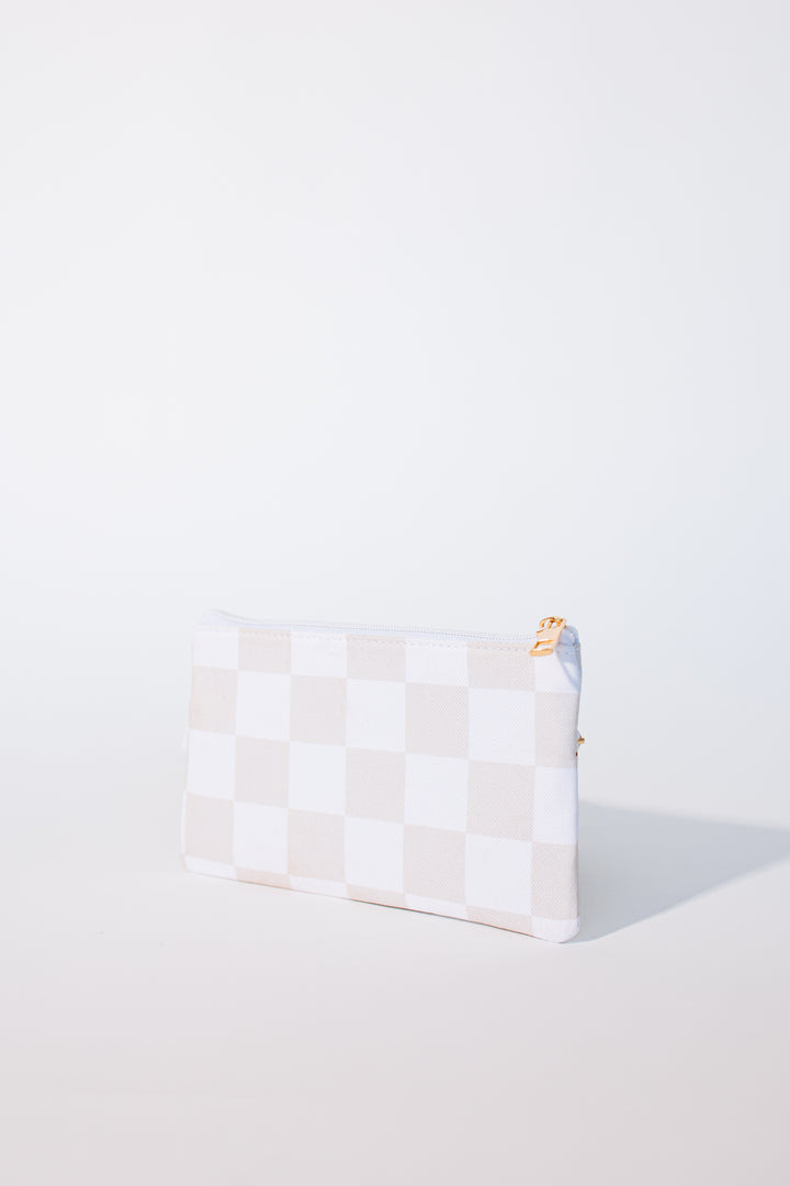 Neutral Checked Accessory Pouch