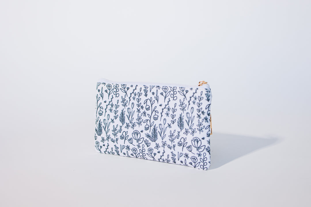 Inked Floral Accessory Pouch