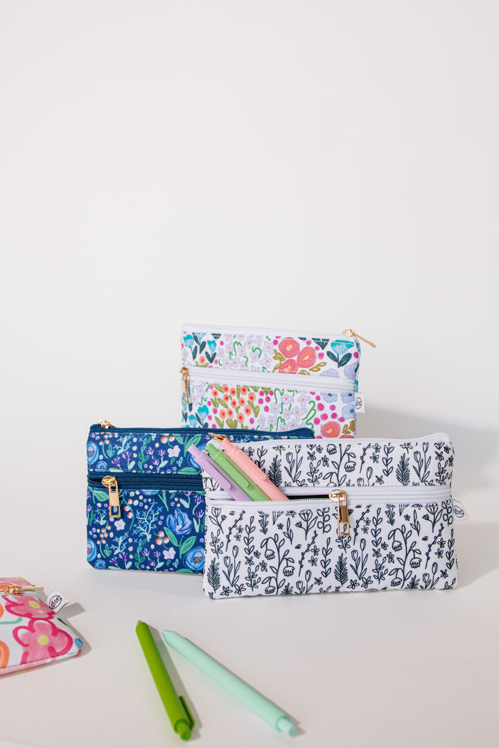 Ellender White Floral Pencil Pouch | Zipper Bag | Pencil Bag |