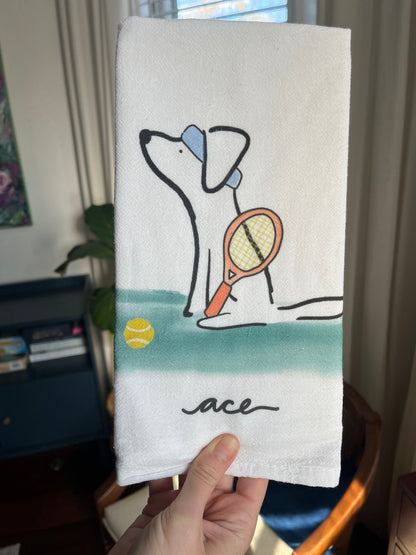 Ace Tennis Dog Tea Towel
